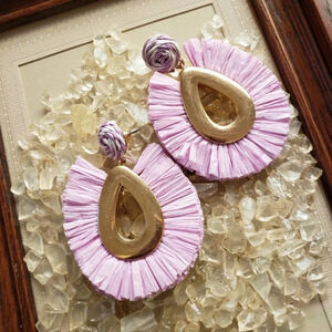 Lilac Straw Earrings | Lavender w/ Gold | Pierced